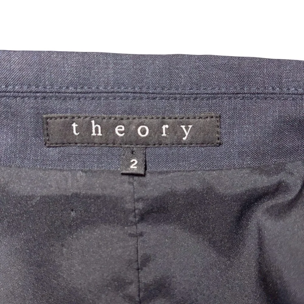 Theory Gabe B Tailor Stretch Wool Blazer Size 2 Dark Gray Single Button EUC